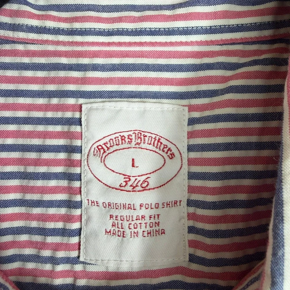 Brooks Brothers Shirt Mens L 346 Pink White Blue Seersucker Striped Short Sleeve